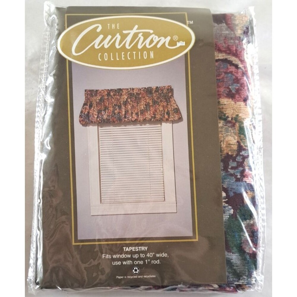 NEW Vintage Balloon Window Valance Tapestry Wine Floral Curtron NOS 84x13